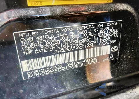 2007 Lexus Gs 350 z USA, uszkodzony, nr VIN JTHCE96S770001974